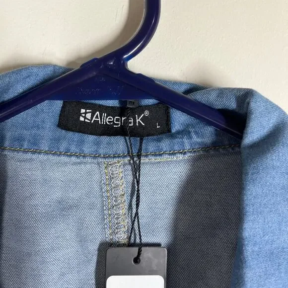 Allegra K Jacket Womens Large Top Layer Lt Wt Denim Cropped Ruffled Jean Frayed - Picture 4 of 12